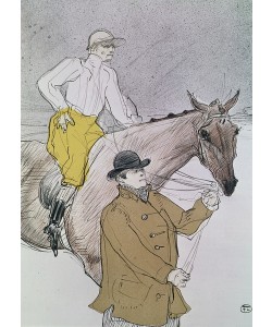 Henri de Toulouse-Lautrec, The jockey led to the start (colour litho)