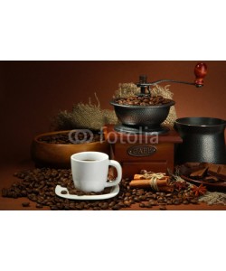 Africa Studio, cup of coffee, grinder, turk and coffee beans
