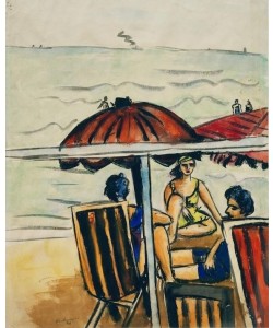 Max Beckmann, Strandszene mit Sonnenschirmen