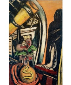 Max Beckmann, Atelier (Nacht). Stilleben mit Fernrohr und verhüllter Figu
