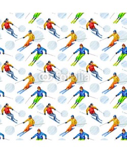 Aloksa, Skiers. Seamless texture watercolor