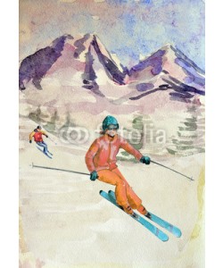 Aloksa, Winter mountain landscape. watercolor