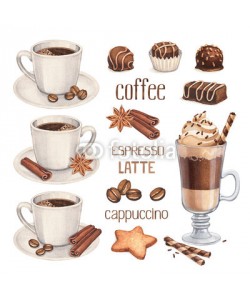 Aleksandra Smirnova, Watercolor illustrations of coffee cup and chocolate sweets