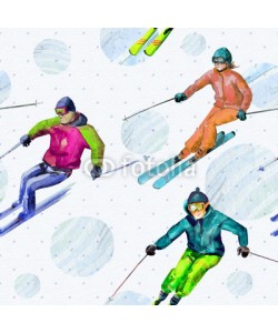 Aloksa, Skiers. Seamless texture watercolor