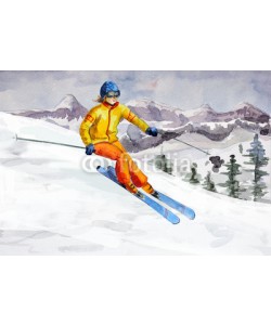 Aloksa, Winter mountain landscape. watercolor