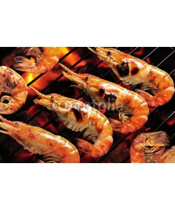 amenic181, Grilled prawns on flaming grill.