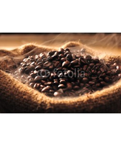 amenic181, Coffee beans with smoke in burlap sack