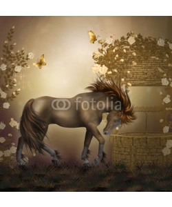 Ancello, horse in a roses garden