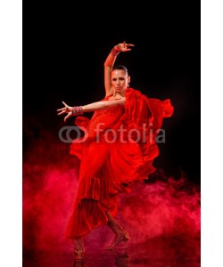 Andy-pix, Young woman dancing Latino on dark smoky background