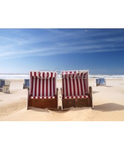 avarooa, red beach chairs on a deserted sunny beach