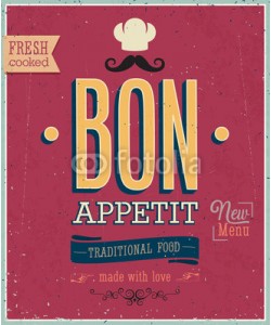 avian, Vintage Bon Appetit Poster. Vector illustration.