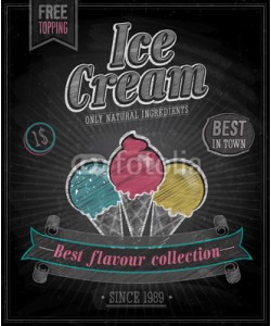 avian, Vintage Ice Cream Poster - Chalkboard. Vector illustration.