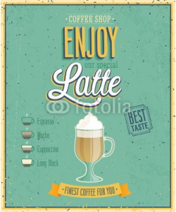 avian, Vintage Latte Poster. Vector illustration.