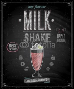 avian, Vintage MilkShake Poster - Chalkboard. Vector illustration.