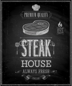avian, Vintage Steak House Poster - Chalkboard. Vector illustration.