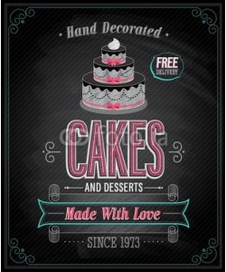 avian, Cakes Poster - Chalkboard. Vector illustration.