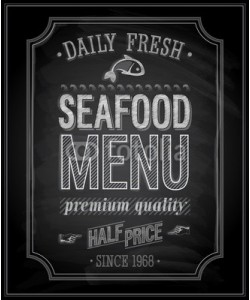 avian, SeaFood Poster - Chalkboard. Vector illustration.