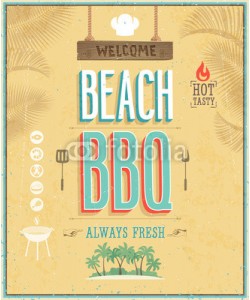 avian, Vintage Beach BBQ poster. Vector background.