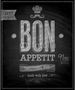 avian, Vintage Bon Appetit Poster - Chalkboard. Vector illustration.