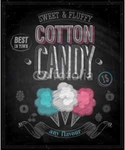 avian, Vintage Cotton Candy Poster - Chalkboard. Vector illustration.