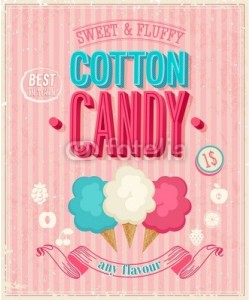 avian, Vintage Cotton Candy Poster. Vector illustration.