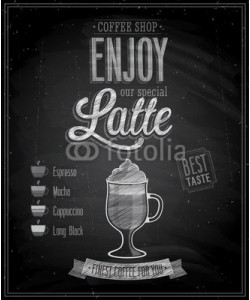 avian, Vintage Latte Poster - Chalkboard. Vector illustration.