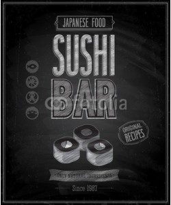 avian, Vintage Sushi Bar Poster - Chalkboard. Vector illustration.