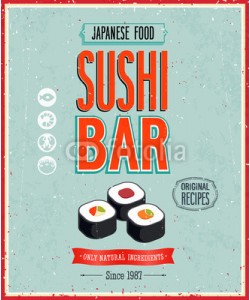 avian, Vintage Sushi Bar Poster. Vector illustration.