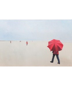 Bernhard  Kock, Am Strand, mit rotem Schirm