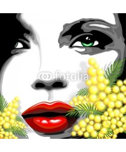 bluedarkat, Viso Bella Donna e Mimosa-Woman Girl's Face and Mimosa