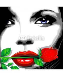 bluedarkat, Viso Donna e Rosa Clip Art-Woman Girl's Face and Rose-Vector