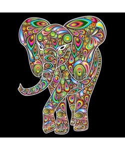 bluedarkat, Elephant Psychedelic Pop Art Design on Black