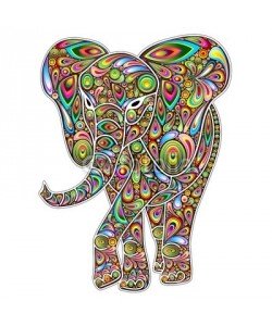 bluedarkat, Elephant Psychedelic Pop Art Design on White