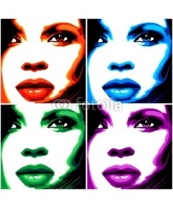 bluedarkat, Viso Donna Pop Art-4 Colori-Stylized Woman Girl's Face -Vector