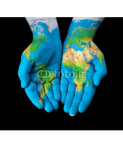 chones, Map painted on hands showing concept - the world in our hands