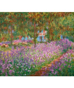 Leinwandbild, Claude Monet, Irisbeet in Monets Garten, , Seitenflächen weiß
