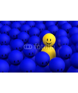 dampoint, 3d yellow man comes out from a blue crowd