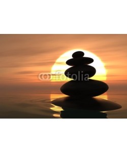 dampoint, Zen pebbles stacked in sunset