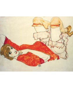 Egon Schiele, Wall in roter Bluse mit erhob.