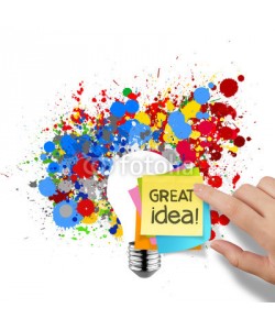everythingpossible, great idea sticky note with splash colors lightbulb on white bac