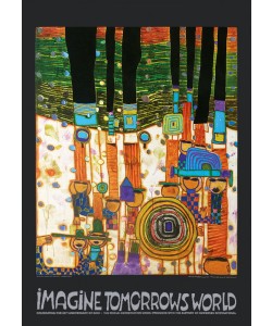 Friedensreich Hundertwasser, IMAGINE TOMORROW'S WORLD (orange) (Original Manifesto-Art-Prints)
