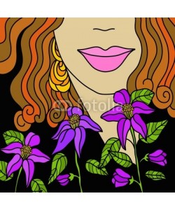 goccedicolore, viso con fiori viola