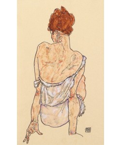 Egon Schiele, Sitzende in Unterwäsche, Rückenansicht