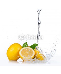 Jag_cz, Fresh lemons with water splash, isolated on white background