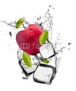 Jag_cz, Red apple with ice cubes, isolated on white background