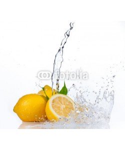 Jag_cz, Fresh lemons with water splash, isolated on white background