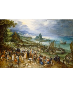 Jan Brueghel der Ältere, Seehafen mit Predigt Christi