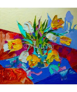 Kara-Kotsya, original oil painting, still life with tulip, spring flower.  Mo