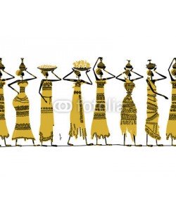 Kudryashka, Ethnic women with jugs, seamless background for your design