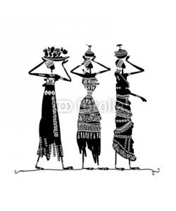 Kudryashka, Hand drawn sketch of ethnic women with jugs